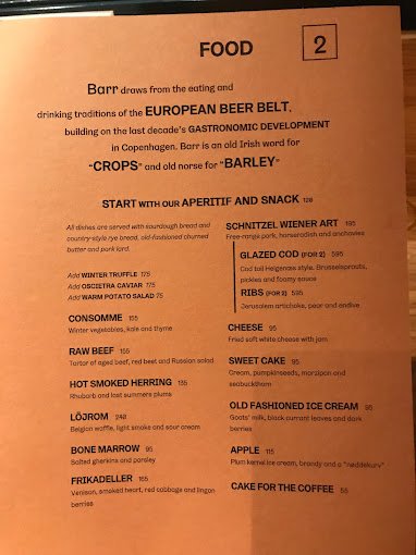 Restaurant Barr Menu - Copenhagen