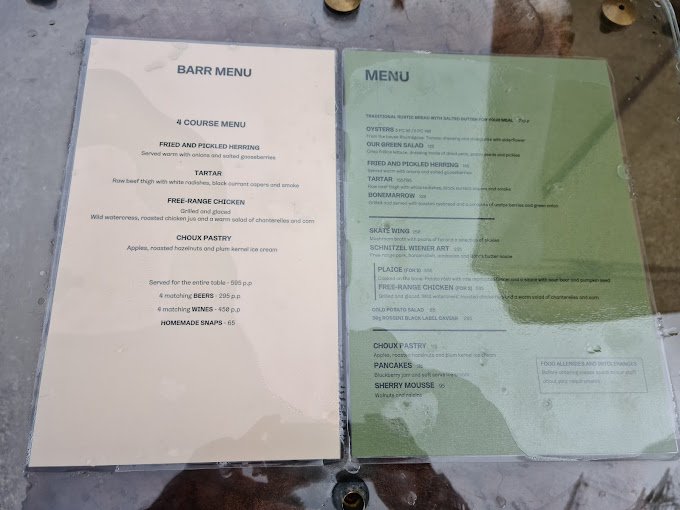 Restaurant Barr Menu - Copenhagen