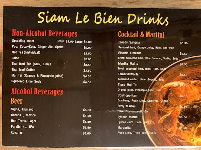 Siam Le Bien Thai Cuisine Restaurant Menu