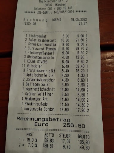 Andy's Krablergarten Menu - Munich