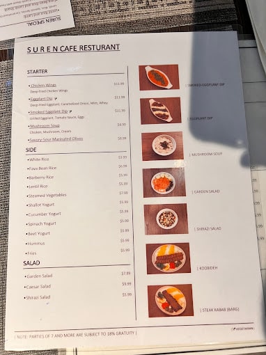 Suren Persian Cuisine Restaurant Menu
