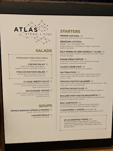Atlas Steak + Fish Burnaby Menu