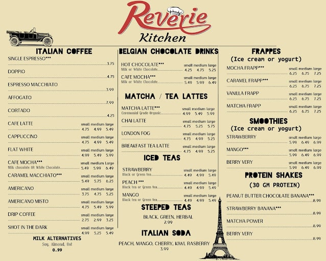 Reverie Kitchen Restaurant Menu