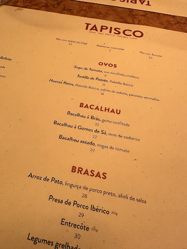 Tapisco Lisboa Restaurant Menu
