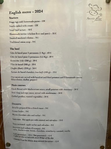 Sacrée Fleur Restaurant Menu