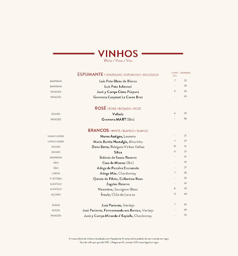 Tapisco Lisboa Restaurant Menu