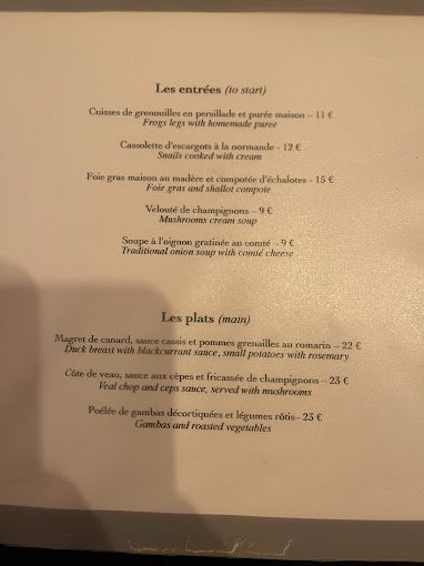 Sacrée Fleur Restaurant Menu