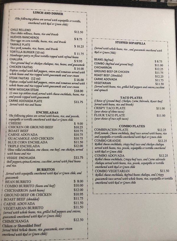 El Comal Restaurant Menu