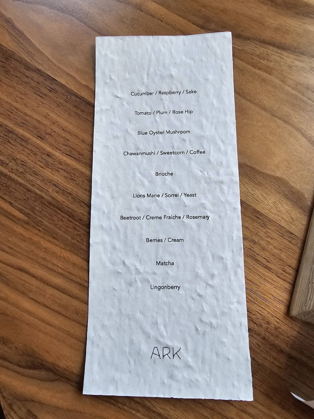 ARK Restaurant Menu - Copenhagen