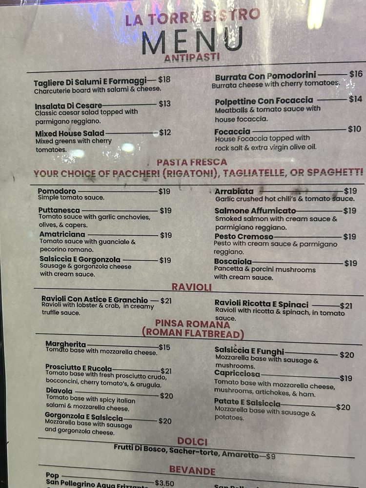 La Torre Bistro Restaurant Menu