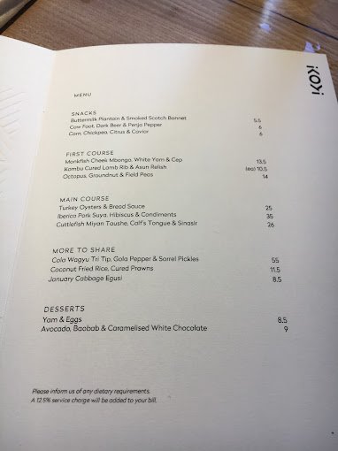 Ikoyi Restaurant Menu