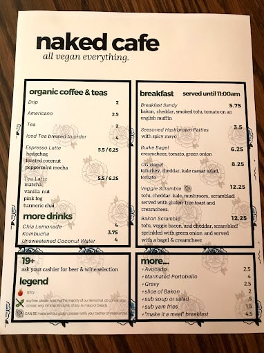 Naked Cafe Restaurant Menu - Kelowna