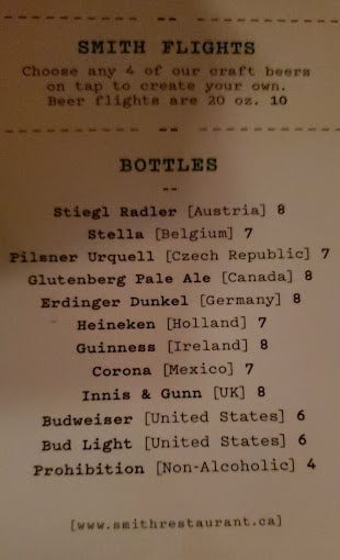 SMITH Restaurant Menu - Winnipeg