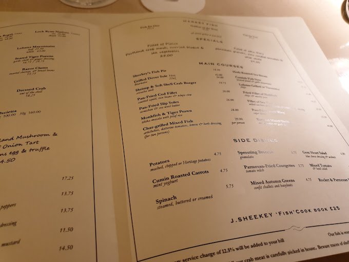 J Sheekey Restaurant Menu