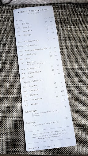 The Restaurant at Mission Hill Family Estate Menu