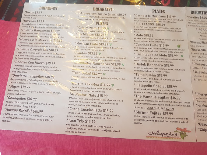 Jalapeños Mexican Food Menu - Nanaimo
