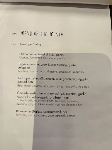 Tak Restaurant Menu - Stockholm