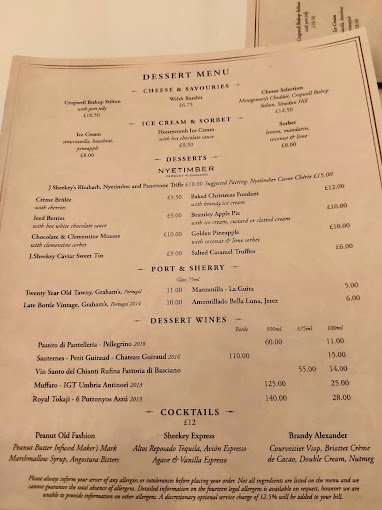 J Sheekey Restaurant Menu