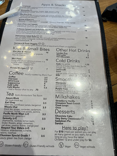 Across the Board Game Café Menu