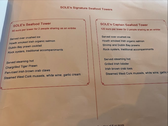 SOLE Seafood & Grill Menu - Dublin