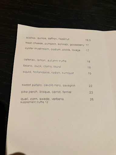 BAK restaurant Menu Amssterdam