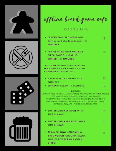 Offline Board Game Cafe Menu