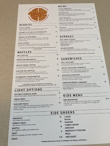 Waffle House Diner Restaurant Menu