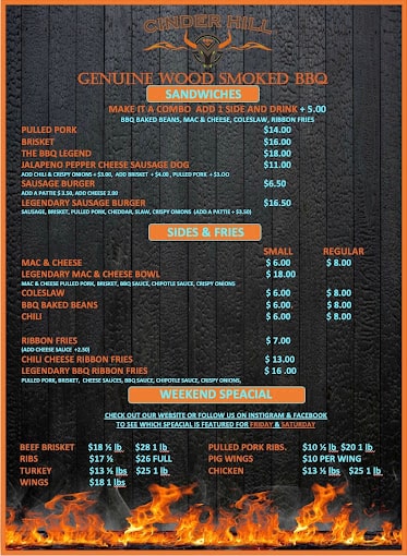 Cinder Hill BBQ Restaurant Menu - Winkler