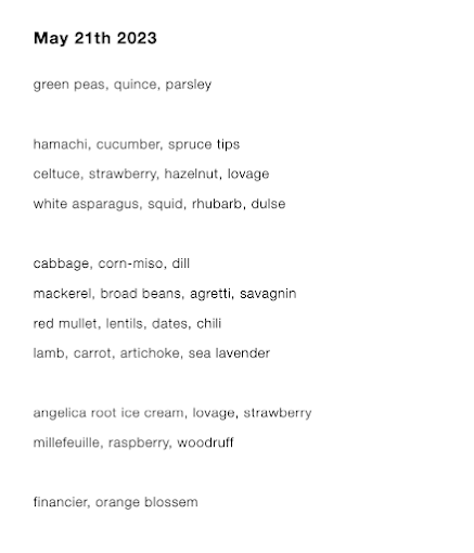 BAK restaurant Menu Amssterdam