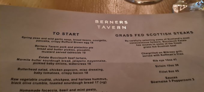 Berners Tavern Restaurant Menu