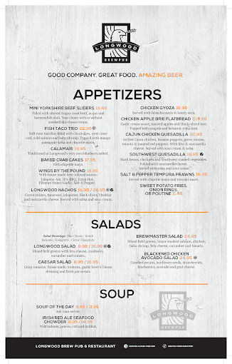 Longwood Brew Pub & Restaurant Menu
