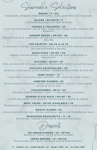 Palette Rooftop Bar Menu - Moncton