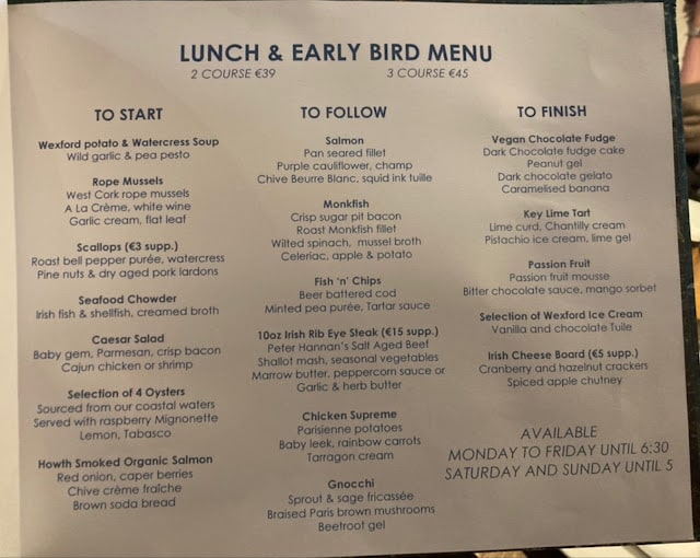 SOLE Seafood & Grill Menu - Dublin