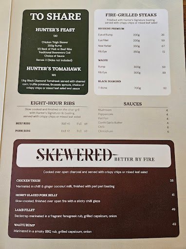 Hunter & Barrel Perth Restaurant Menu