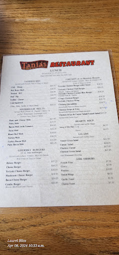 Tania's Restaurant Menu - Nanaimo