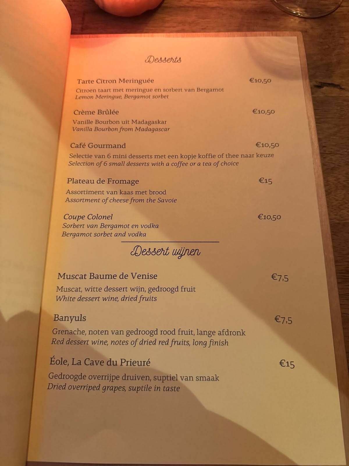 Bistrot des Alpes Menu - Amsterdam