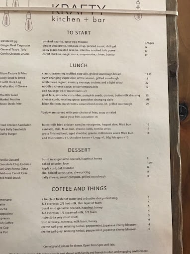 Krafty Kitchen + Bar Menu - Kelowna