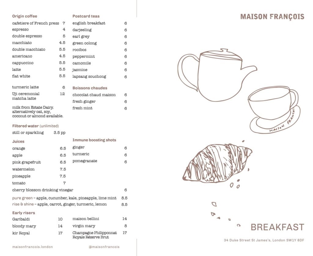 Maison François Restaurant Menu