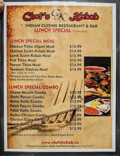 Chef's Kebab Restaurant Menu - Surrey