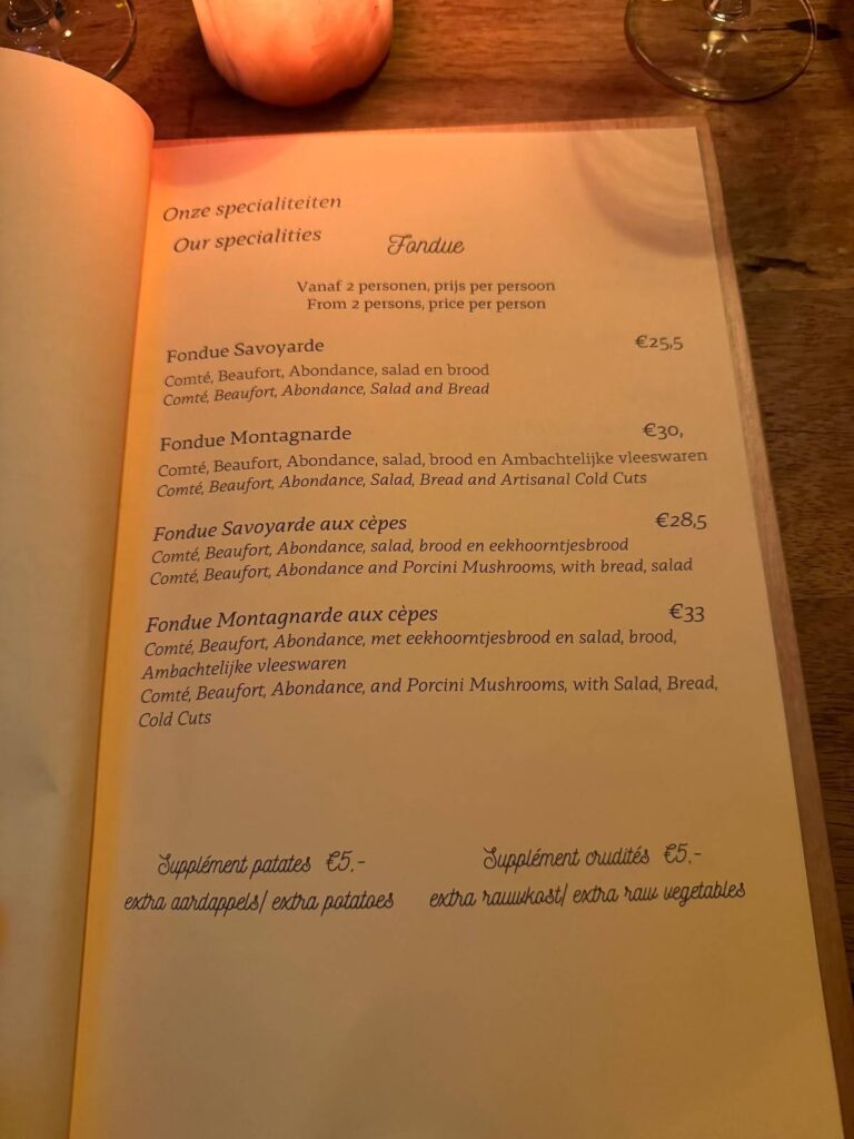 Bistrot des Alpes Menu - Amsterdam