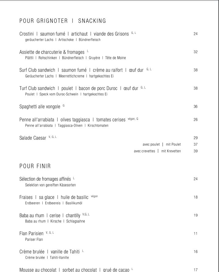 Brasserie VUE Restaurant Menu - Bern