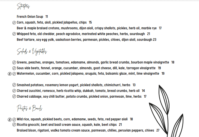 Promenade Brasserie Menu - Winnipeg