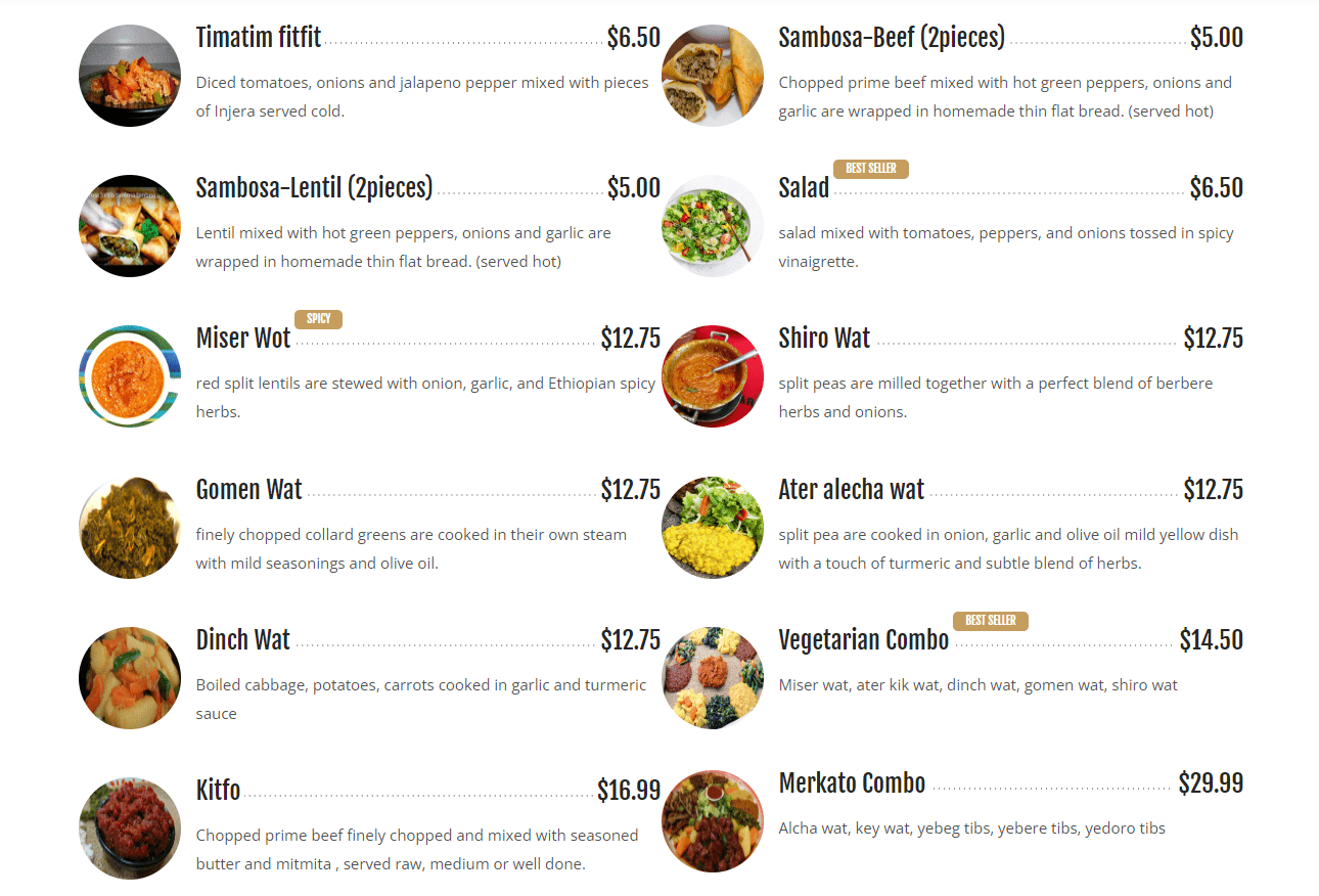 Merkato Restaurant Menu