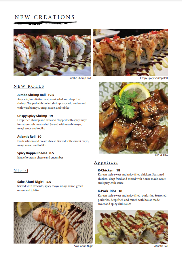 Naru Sushi Japanese Restaurant Menu