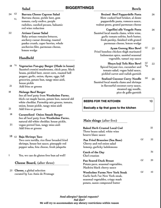 Melange Restaurant Menu - Nanaimo