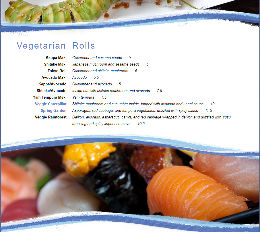 Blufish Japanese Restaurant Menu