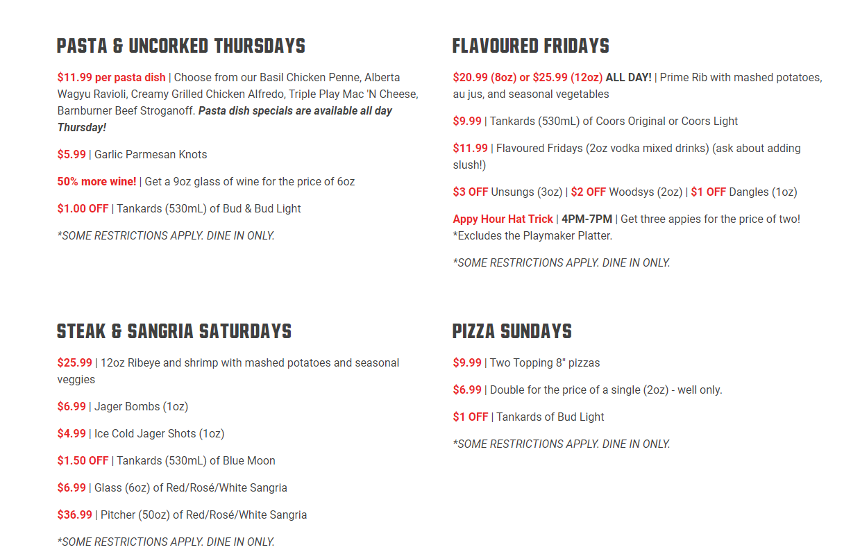 The Canadian Brewhouse & Grill Menu (Kelowna)