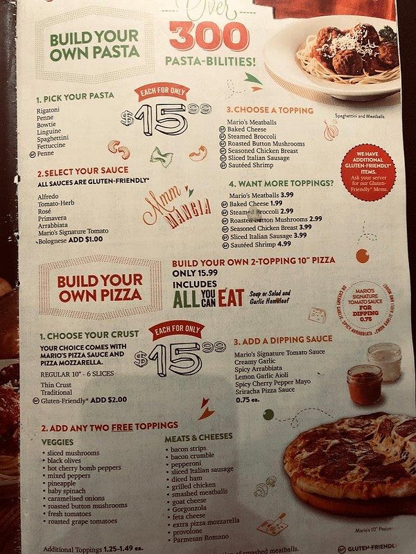 East Side Mario's Restaurant Menu