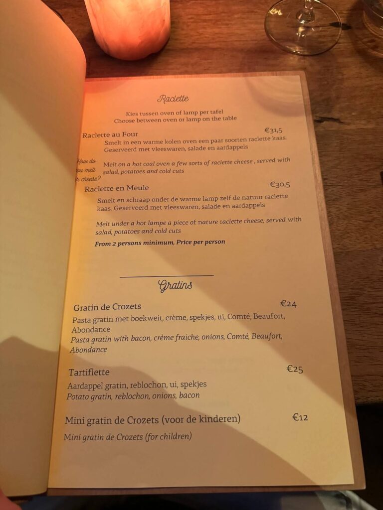 Bistrot des Alpes Menu - Amsterdam