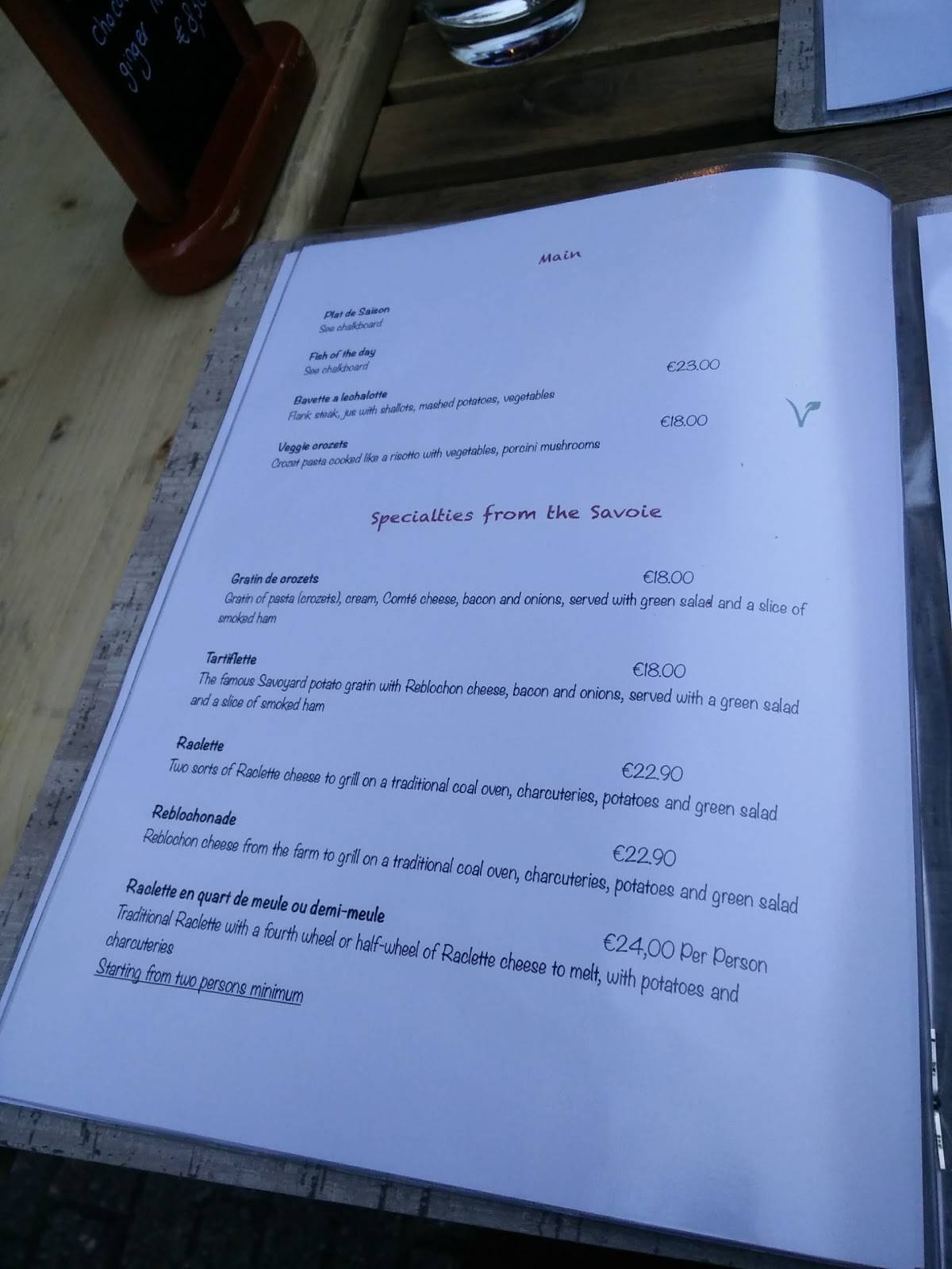 Bistrot des Alpes Menu - Amsterdam